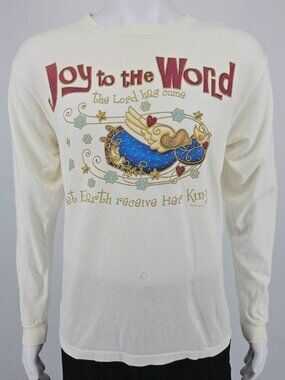2000s Delta Magnum Weight "Joy to the World" Long Sleeve Christmas T-Shirt (M)